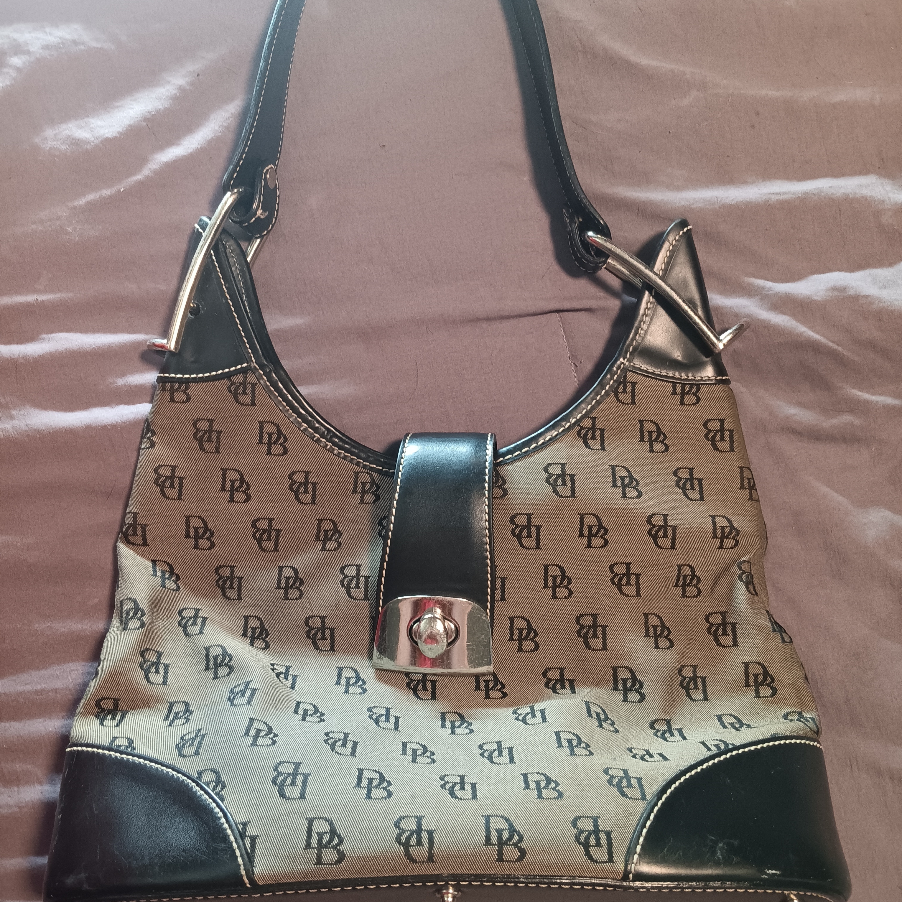 Dooney & Bourke Monogrammed Black And Brown Shoulder Bag